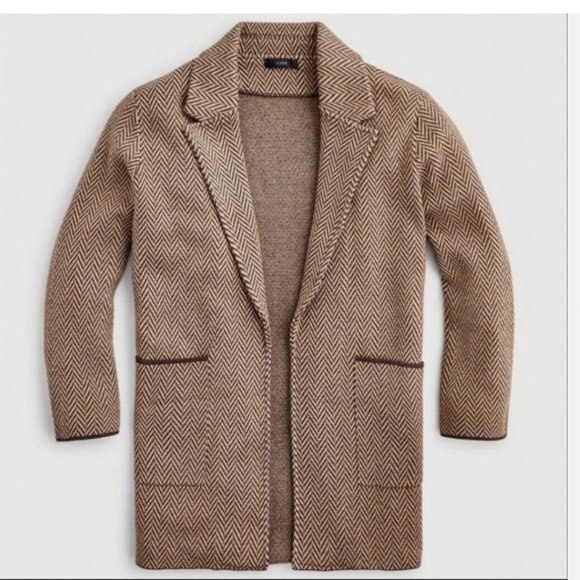 J Crew Sophie Open Front Sweater Blazer In Chevron Preppy Basic Twee Fall - Picture 2 of 13